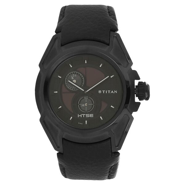 Titan Solar Powered Black Dial Leather Strap Watch for Men - image number 0