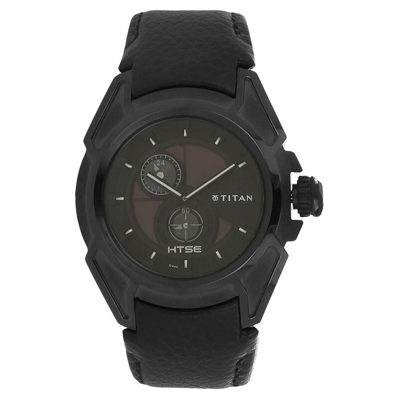 Titan Solar Powered Black Dial Leather Strap Watch for Men