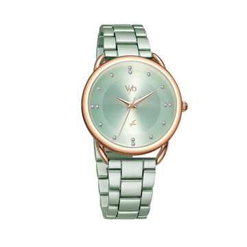 Fastrack Vyb Charmer Quartz Analog Green Dial Stainless Steel Strap Watch for Girls