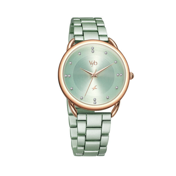 Fastrack Vyb Charmer Quartz Analog Green Dial Stainless Steel Strap Watch for Girls - image number 1