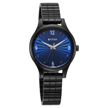 Titan Karishma Quartz Analog Blue Dial Black Stainless Steel Strap Watch For Women