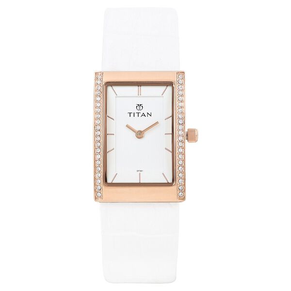 Titan Quartz Analog White Dial Leather Strap Watch for Women - image number 0