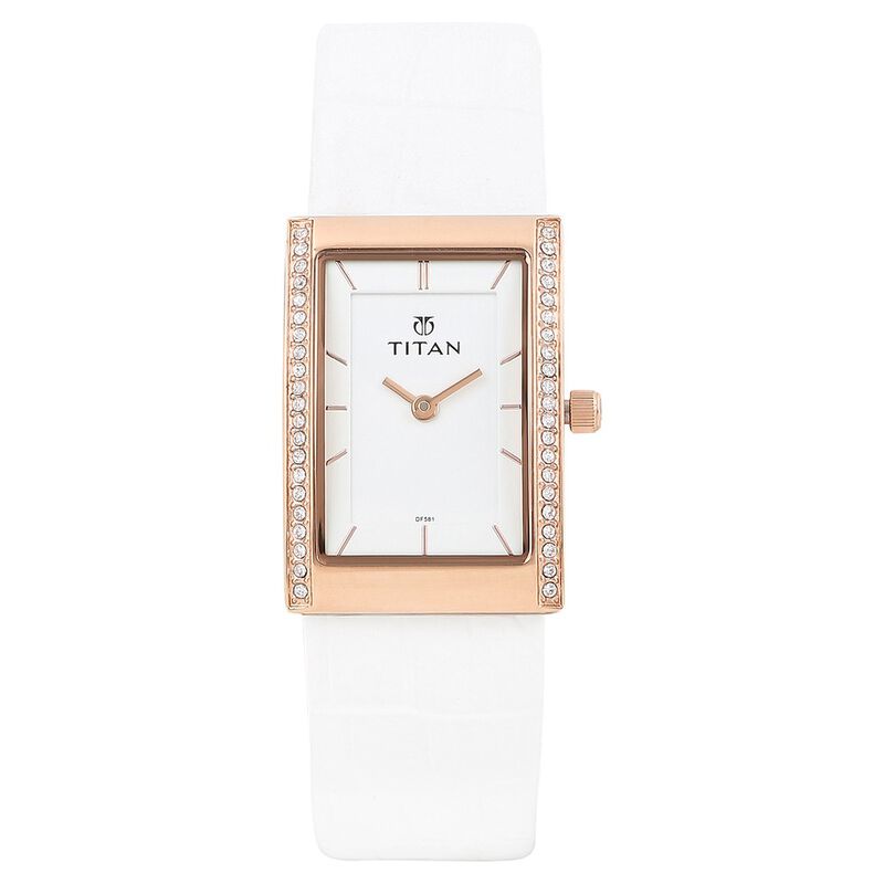 Titan Quartz Analog White Dial Leather Strap Watch for Women