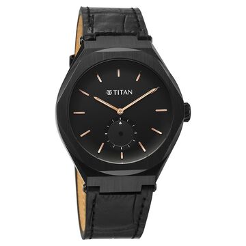 Titan Contour Analog with Small Second and Black Dial Black Leather Strap Watch for Men