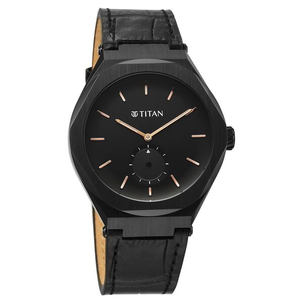 Titan Contour Analog with Small Second and Black Dial Black Leather Strap Watch for Men - image number 2