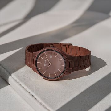 Titan Classique Slimline Brown Dial Analog with Day and Date Stainless Steel Strap Watch for Men
