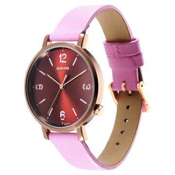 Sonata Essentials Brown Dial Leather Strap Watch for Women