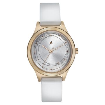 Fastrack Style Up Silver Dial Leather Strap Watch for Girls