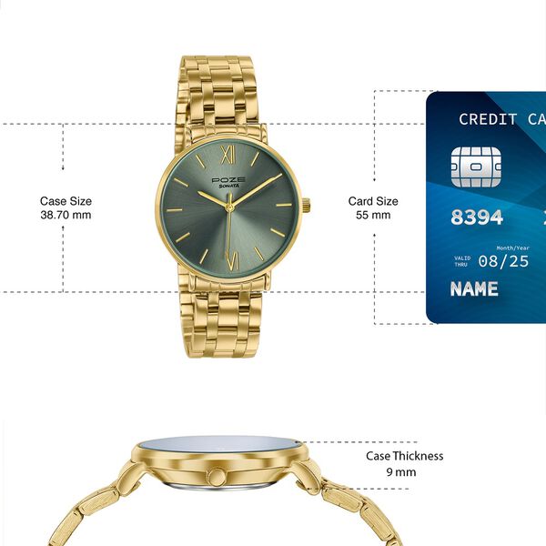 Poze By Sonata Quartz Analog green&nbsp;Dial Golden Stainless Steel Strap Watch For Women - image number 3