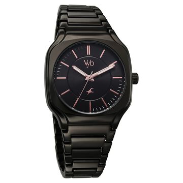 Vyb Maverick By Fastrack Quartz Analog Black Dial Metal Strap Watch For Guys
