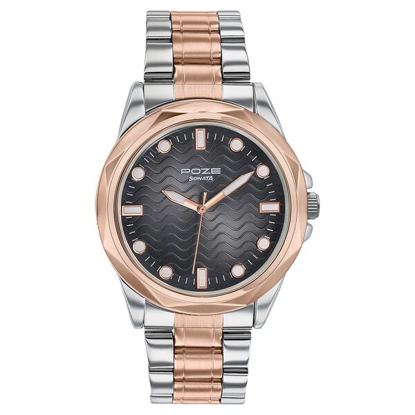 Poze By Sonata Quartz Analog Black Dial Two Toned Metal Strap Watch For Men - image number 1
