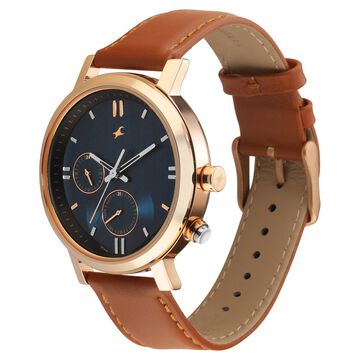 Fastrack Tick Tock Quartz Analog Blue dial Leather Strap Watch for Guys