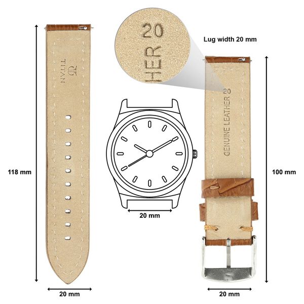 20 mm Tan Genuine Leather Strap for Men - image number 1
