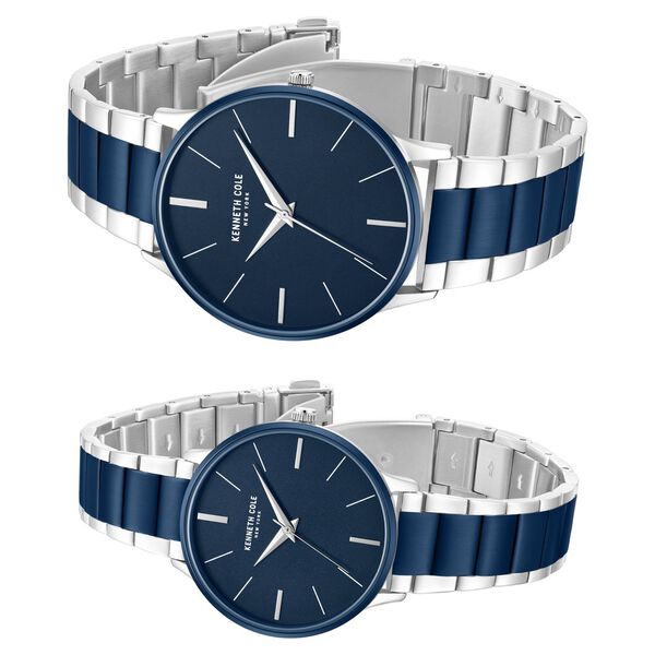 Kenneth Cole Quartz Analog Blue Dial Two Toned Stainless Steel Strap Watch For Couple - image number 2