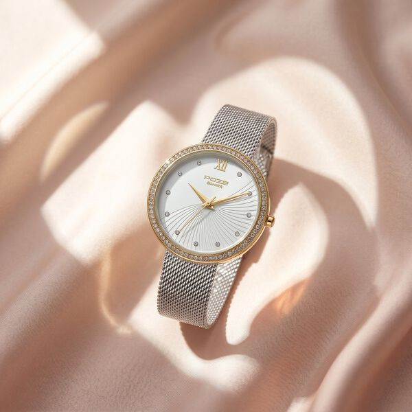 Poze By Sonata Quartz Analog White Dial Silver Metal Plated Strap Watch For Women - image number 0