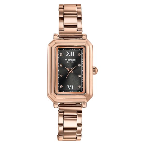Sonata Poze Quartz Analog Black Mother Of Pearl Dial Rose Gold Colour Stainless Steel Strap Watch For Women - image number 2