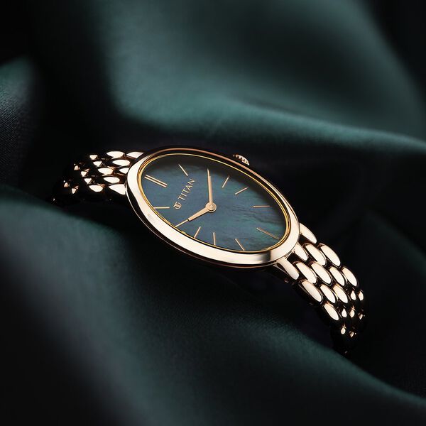 Titan Aura Quartz Analog Mother Of Pearl Dial Stainless Steel Strap Watch for Women - image number 2