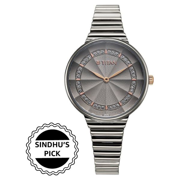 Titan Aura Quartz Analog Grey Dial Stainless Steel Strap Watch for Women - image number 0