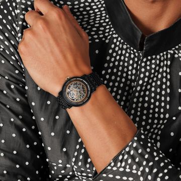 Titan Mechanical Slimline Black Dial Black Stainless Steel Strap watch for Men