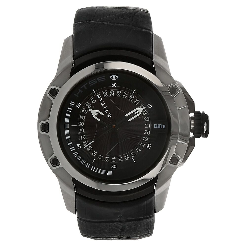 Buy Online Titan Quartz Analog Solar Black Dial Leather Strap Watch for Men nh1540kl02 Titan
