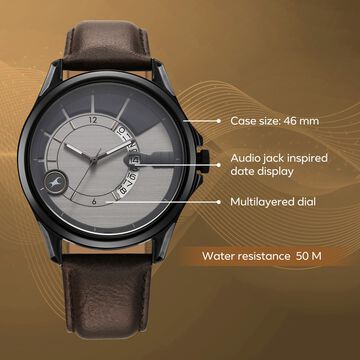 Fastrack Groove Quartz Analog with Date Two Toned Dial Brown Leather Strap Watch For Guys