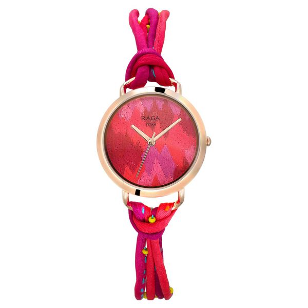 Titan Raga Twirl Pink Dial Analog Silk Strap watch for Women - image number 3