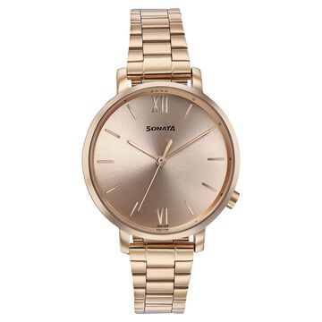 Sonata Elegent Essentials Quartz Analog Rose Gold Dial Stainless Steel Strap Watch For Women
