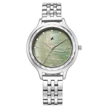 Fastrack Stunners X Quartz Analog Green Dial Stainless Steel Strap Watch For Girls
