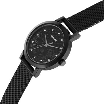 Sonata Quartz Analog Black Stainless Steel Strap for Women