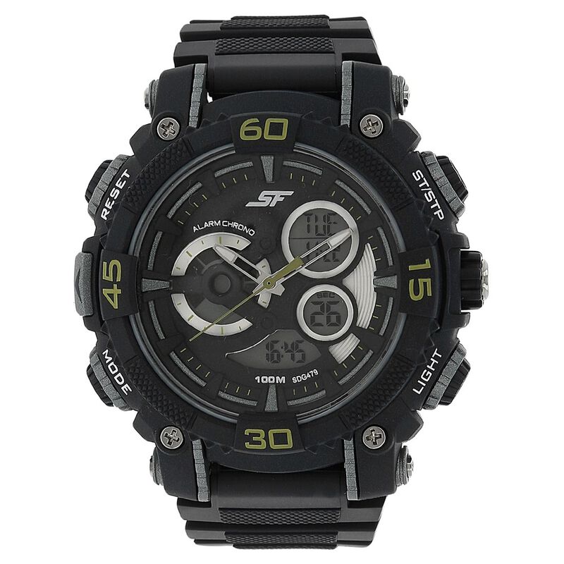 SF Quartz Analog Digital Black Dial Plastic Strap Watch for Men