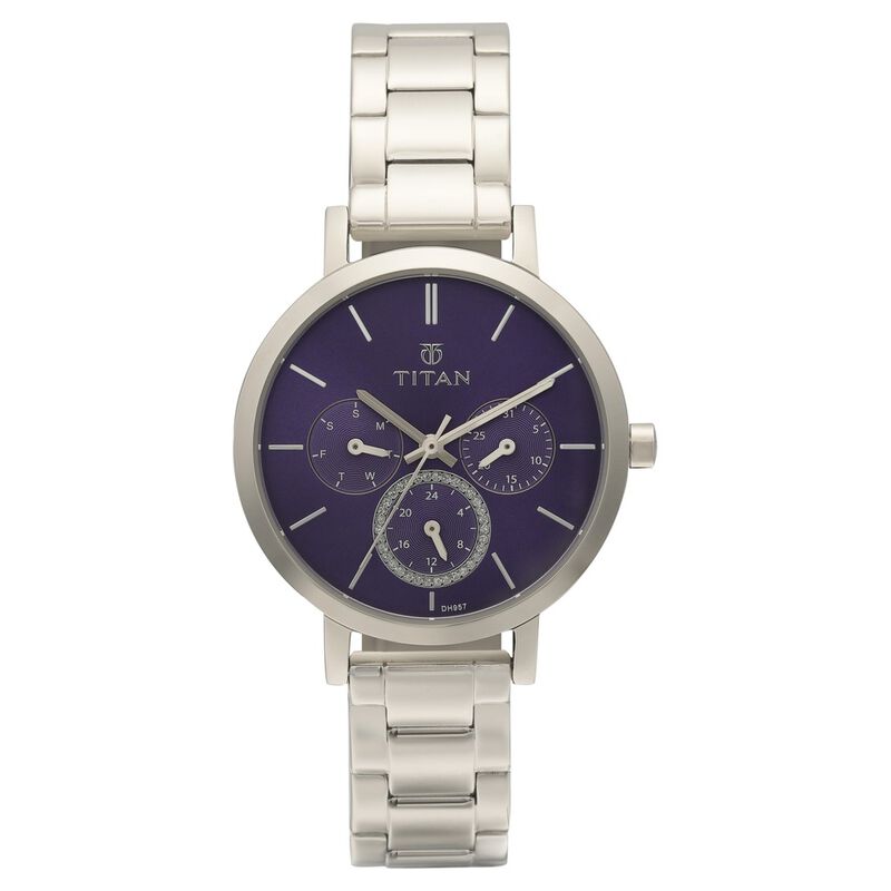 Titan Quartz Multifunction Purple Dial Stainless Steel Strap Watch for Women - image number 1