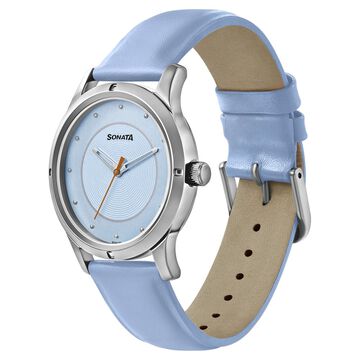 Sonata Women of Steel Blue Dial Leather Strap Watch for Women