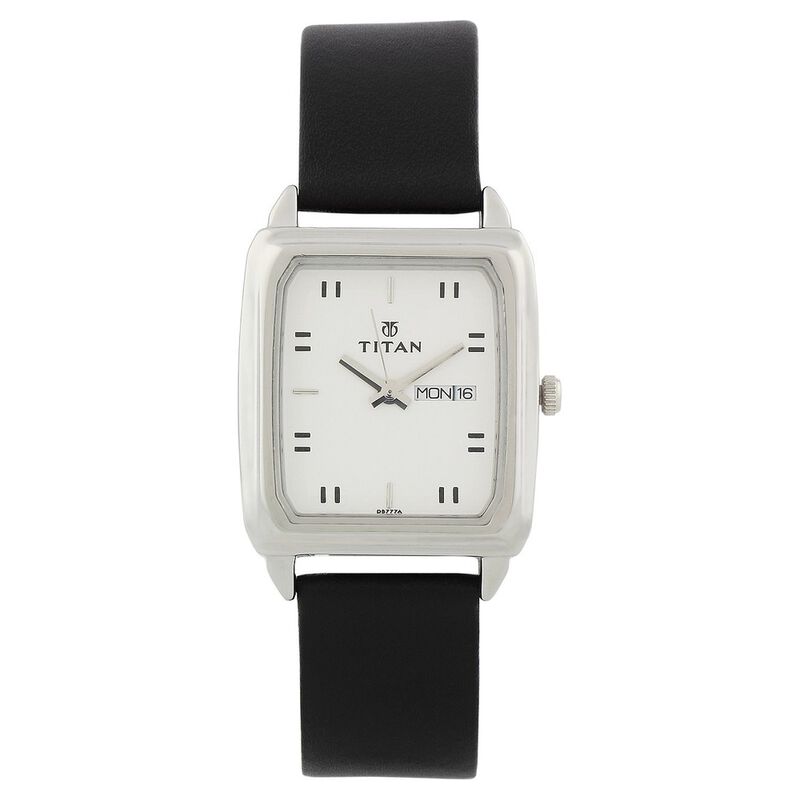 Titan Karishma Silver Dial Analog with Day and Date Leather Strap Watch for Men