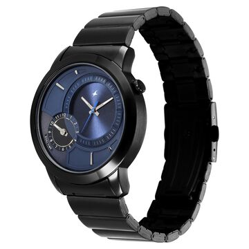 Fastrack Pulse IV Dual Time Watch for Men with Dark Blue Sunray Dial & Black Metal Strap