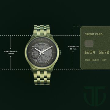 Titan Metal Mechanicals Black Dial Green Stainless Steel Strap Watch for Men