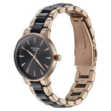 Sonata Poze Quartz Analog Black Dial Black | Rose Gold Color Metal With Crystal Strap Watch For Women
