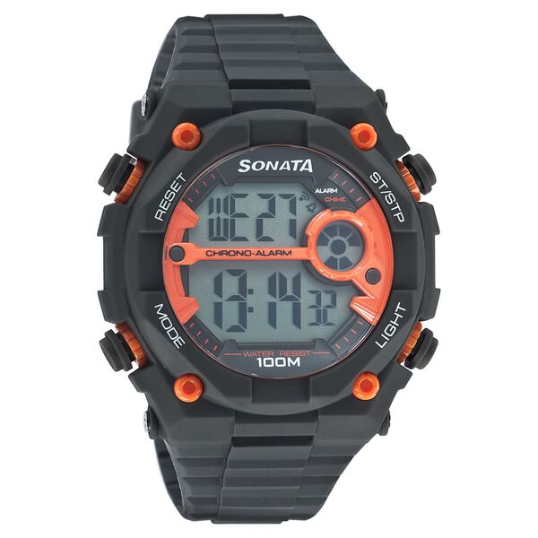 Sonata Digital Orange Dial Strap Watch for Men - image number 0