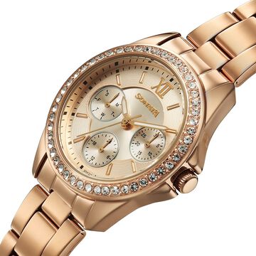 Sonata Festive Quartz Multifunction Pink Dial Metal Strap Watch For Women