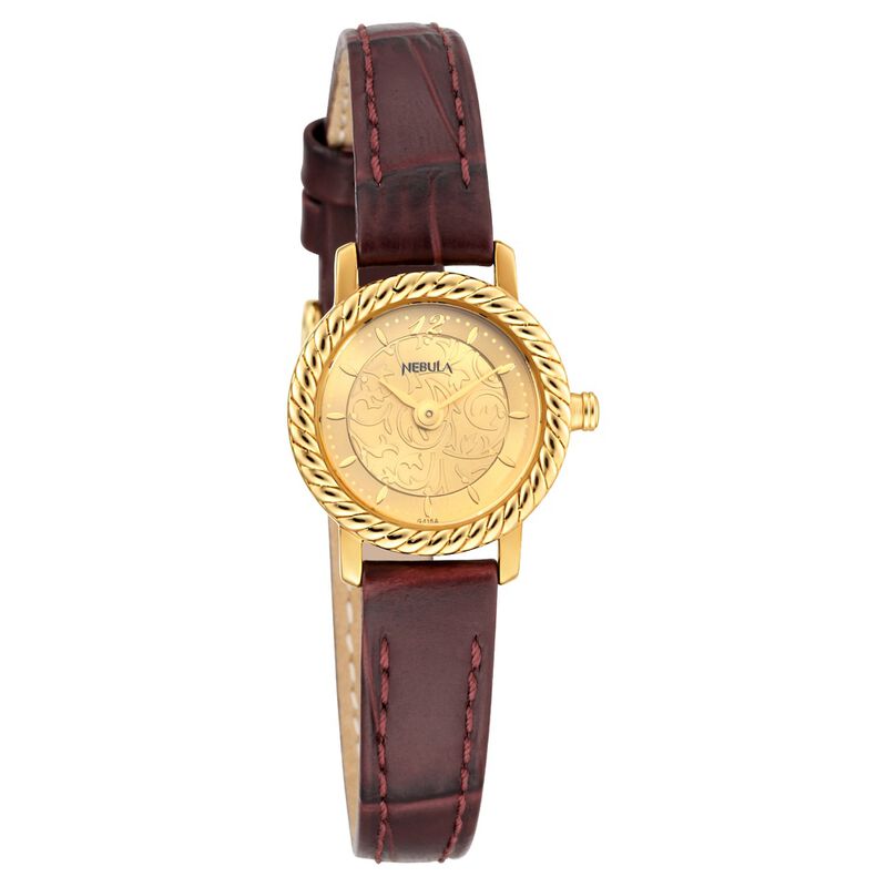 Titan Nebula Vintage 18k Gold Analog Leather Strap Watch for Women