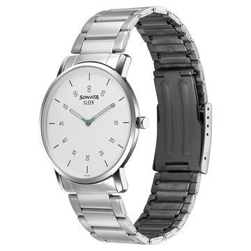 Sonata Sleek Quartz Analog White Dial Silver Stainless Steel Strap Watch For Men