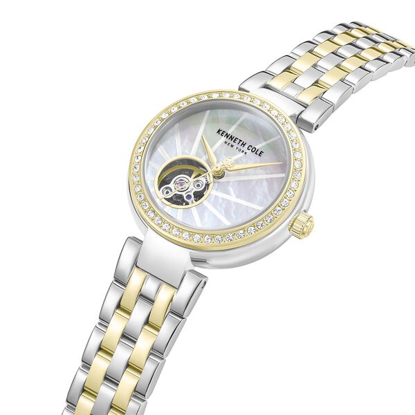 Kenneth Cole Automatic Automatic Mother Of Pearl Dial Two Toned Stainless Steel Strap Watch For Women - image number 3