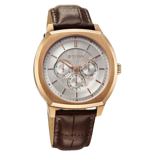Titan Regalia Arc Analog with Day Date Second Subdial and Silver Dial Brown Leather Strap Watch for Men - image number 2
