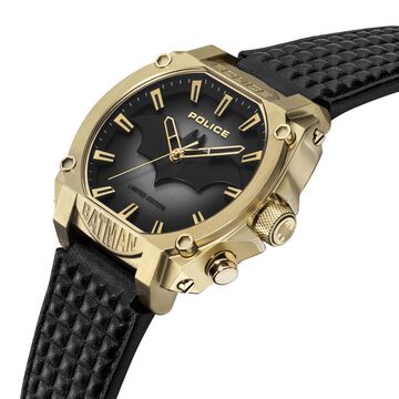 Police Batman Quartz Analog With Back light Black Round Dial Black Leather Strap Watch For Men