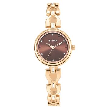 Titan Lagan Brown Dial Analog Metal Strap Watch for Women
