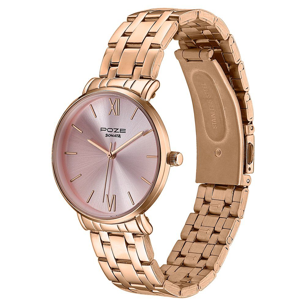 Buy Online Poze By Sonata Quartz Analog Pink Dial Rose Gold
