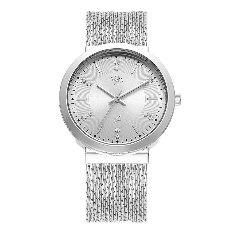 Fastrack Vyb Flare Quartz Analog Silver Dial Metal Strap Watch for Girls