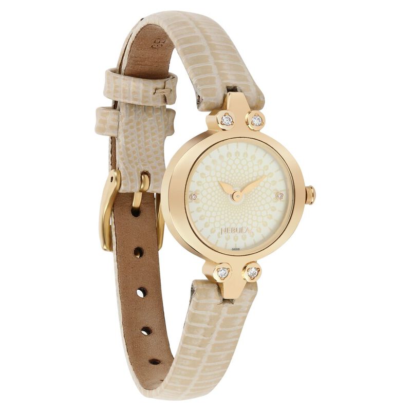 Buy Online Nebula Quartz Analog Champagne Dial Leather Strap Watch for