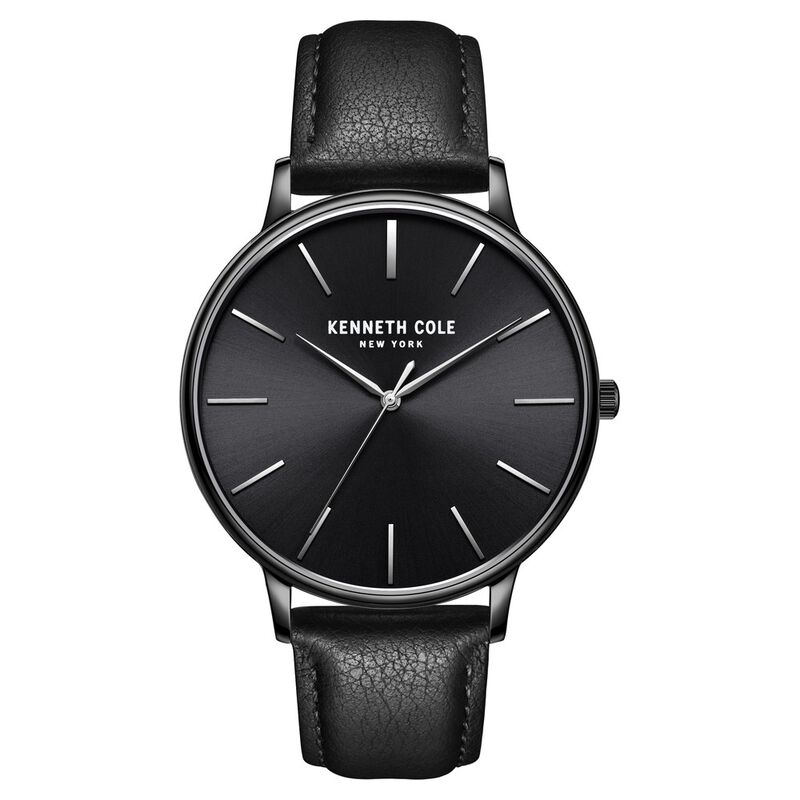 Kenneth Cole Quartz Analog Black Dial Leather Strap Watch for Men