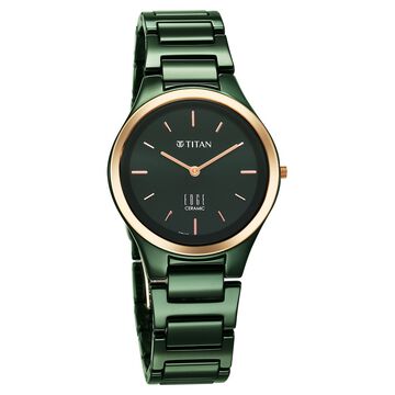 Titan Edge Bicolour Quartz Analog Green Dial Green Ceramic Strap Watch For Women