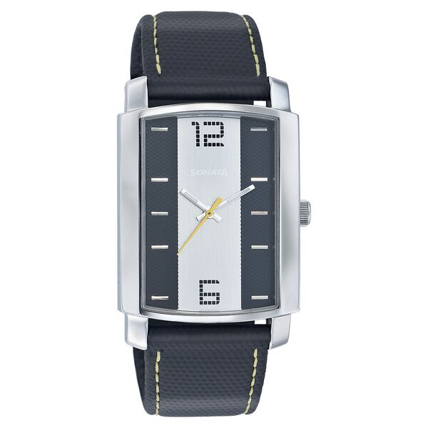 Sonata Quartz Analog Black Dial Leather Strap Watch for Men - image number 0